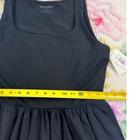 SPANX Black Jersey Bodice Square‎ Neck Midi Dress Comfort Fit Size L - Picture 4 of 13